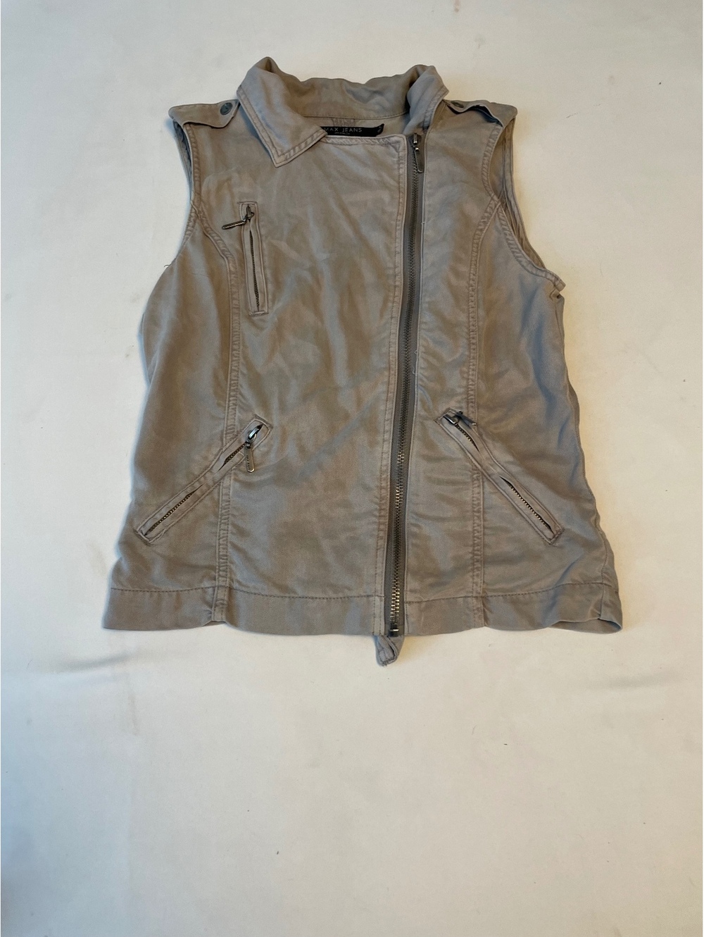Max Jeans Sleeveless Beige Utility Vest Small